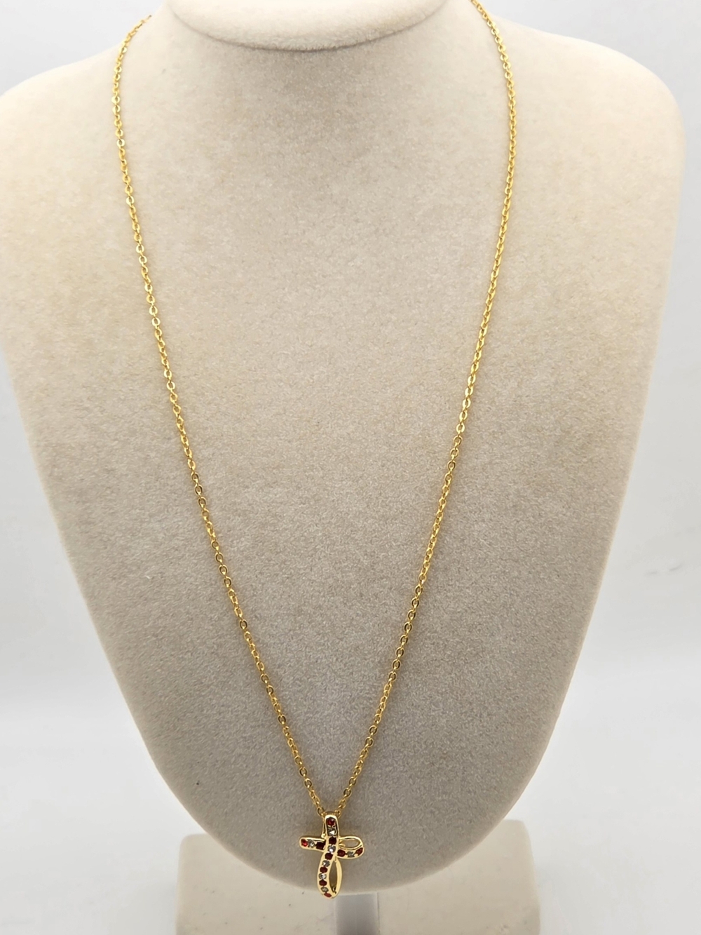 Red & Clear Rhinestone Infinity Cross Necklace - Picture 8 of 13